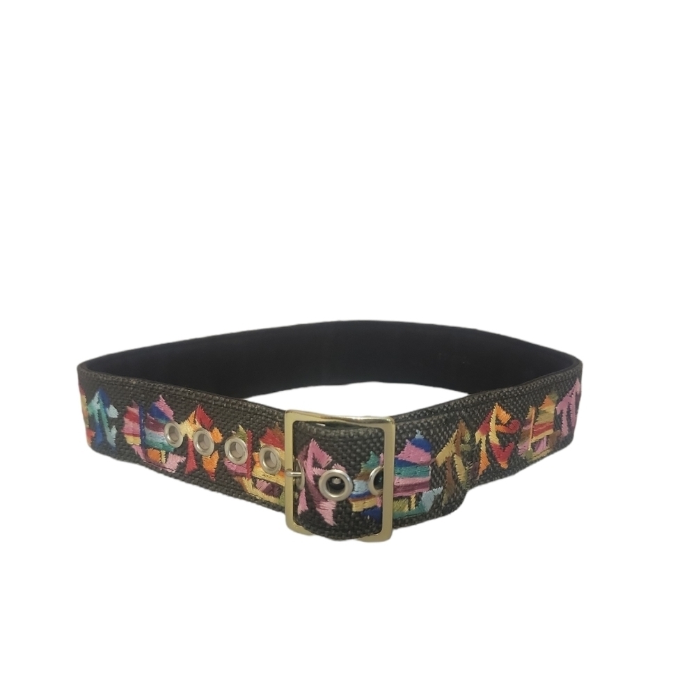 Japanese Sailboat Vintage Emborded Stitch Velvet Belt Unique Rare